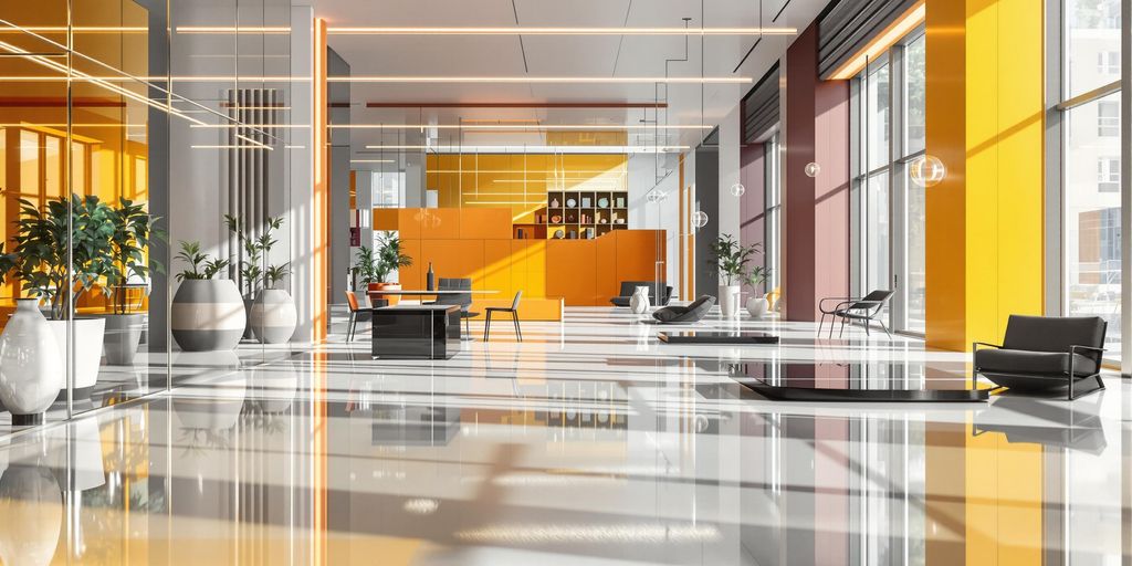 Modern workspace with innovative equipment and dynamic striking visual contrast.